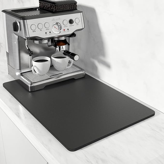 Rnivvi Coffee Mat, 16" x 24" Coffee Bar Mats for Espresso Machine Station Accessories and Organizer, Hide Stain Rubber Backed Absorbent Dish Drying Pad for Kitchen Counter, Cute Bar Decor Pad, Black by Rnivvi