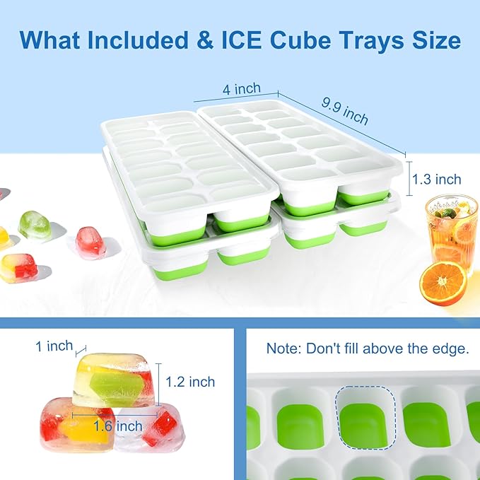 Ice Cube Tray, Ice Cube Trays for Freezer 4 Pack with Lids, Ice Tray Easy-Release, Ice Trays for Freezer Stackable, Silicone Ice Cube Tray for Drinks, Coffee - BPA-Free and Odor-Free（56 Cubes） - Image 7