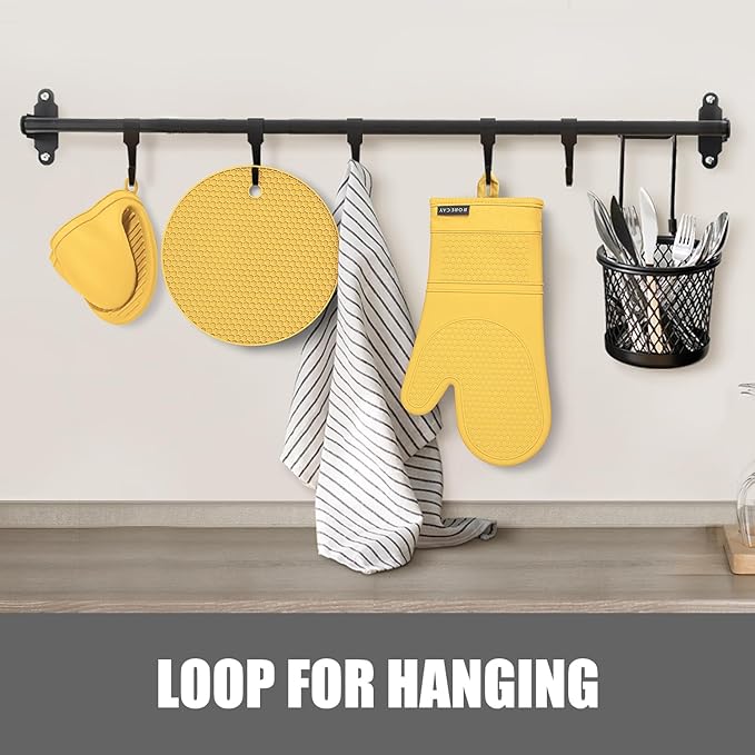 Rorecay Oven Mitts and Pot Holders Sets 6pcs, Extra Long Kitchen Silicone Oven Gloves Heat Resistant 500 Degrees Non-Slip Potholders Hot Pads for Baking Cooking, Quilted Liner, Samoan Sun - Image 7