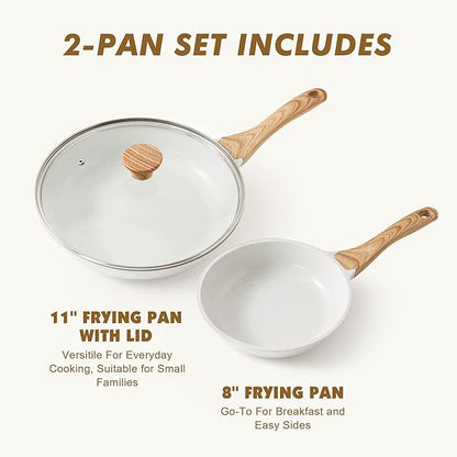 SENSARTE Nonstick Frying Pan Skillets, White Ceramic Coating Omelette Pans, Healthy Cookware Chef's Pan, Free of PTFE & PFAS (8+11Inch with Lid) - Image 3