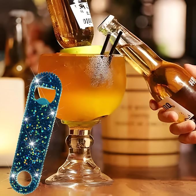 Bling Diamond Beer Opener Set - 2 Pcs Black Crystal Bottle Opener with Glitter Sparkle for Bartenders, Home, Party, Bar & Wedding - Handcrafted for Both Women & Men