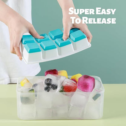 Large Ice Cube Trays with Lid, Jrisbo 2 Pack Stackable Silicone Ice Cube Molds for Freezer, Easy Release 16 Big Square Ice Trays for Whisky Cocktails (4 Black Gray) - Image 2