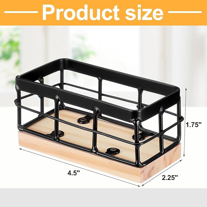 Blulu Sugar Packet Basket Iron Sugar Organizer with Wooden Base Small Caddy Iron Organizer Coffee Creamer Holder Tea Bag Caddy Holder for Coffee Bar Kitchen Home(2 Sets)