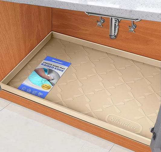 SIKADEER Waterproof Under Sink Mat 22x19, Raised Edge Silicone Mat Under Sink Shelf Liner, Sink Protector Kitchen Cabinet Tray for Bathroom Vanity and Small Cabinets, Cat Food Mat by SIKADEER