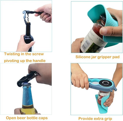 Otstar Jar Opener & Bottle Opener Set for Weak Hands - Multi-Function Kitchen Opener Tool for Seniors with Arthritis, Elderly - Includes Jar Lid Gripper Pad, Corkscrew Opener - Image 7