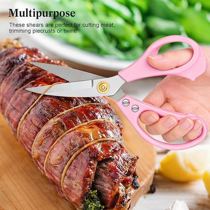All Purpose Kitchen Scissors, Kitchen Shears Heavy Duty - Dishwasher Safe Food Scissors- Multipurpose Cooking Shears for Meat Poultry Food, Herbs, and Fish, Comfort Grip Handles, Pink