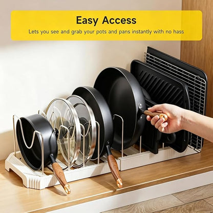 MUDEELA Pots and Pans Organizer under Cabinet, Pot Rack with Expandable Pot Lid Organizers Holder for 10 Adjustable Dividers, Pan Organizers inside Cabinet for Pan Lids, Cutting Boards, Baking Sheets - Image 8