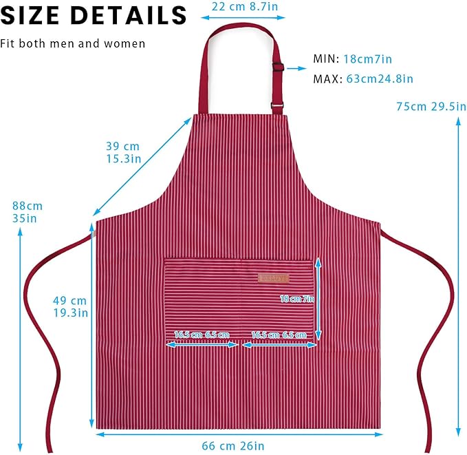 BeLuyi 2 Pack Adjustable Bib Apron with 2 Pockets Chef Cooking Kitchen Restaurant Aprons for Women Men - Image 3