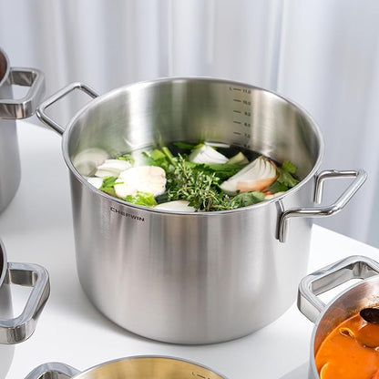 316 Stainless Steel 12.7 Quart Heavy Duty Stock Pot with Lid Deep Cooking Pot, 5Ply, Induction Cookware, Dishwasher Safe