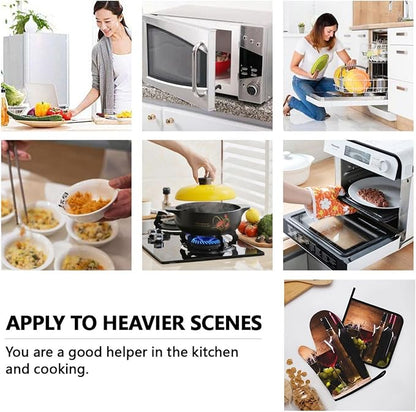 Wine Grapes Wooden Vintage Oven Mitts and Pot Holders Sets of 4, Heat Resistant Silicone Oven Mittens and Potholders Gloves Hot Pads for Kitchen Cooking Baking Grilling BBQ Chef - Image 8