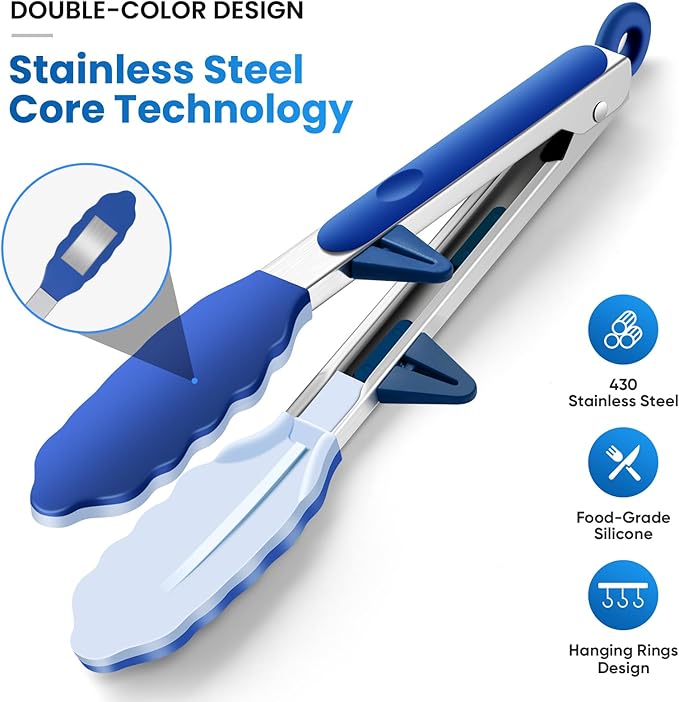5-Pack Silicone Tongs for Cooking,Maywe Tanso 4PCS 13-Inch Kitchen Tongs with Silicone Tips,Nonstick Stainless Steel Tong for Steak Pie Pizza Pasta Spaghetti Salad BBQ Buffet,Plus Brush - Image 4