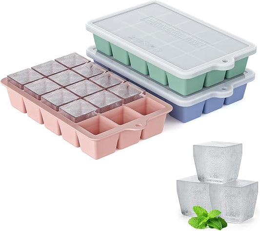 Silicone Ice Cube Tray 3 Pack, HANCELANT Ice Cube Mold, Ice Trays for Freezer with Lid for Whiskey, Baby Food, BPA Free, Easy Release by HANCELANT