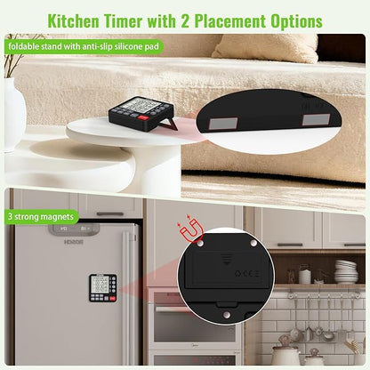 Digital Dual Kitchen Timer, 4-Channel Magnetic Countdown Timer for Cooking, On/Off, Large Display Multi Food Loud Alarm Silent for Classroom Seniors Battery Included (White)