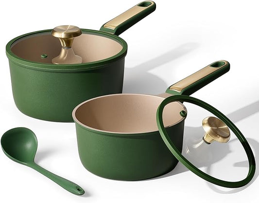 CAROTE 2QT & 2.5QT Sauce Pan Sets with Lid & Ladle Cooking Pots Nonstick Saucepans Cookware Set Small Kitchen Pot, Induction Comptable, Easy to Clean, PFOA FREE (Green) by CAROTE
