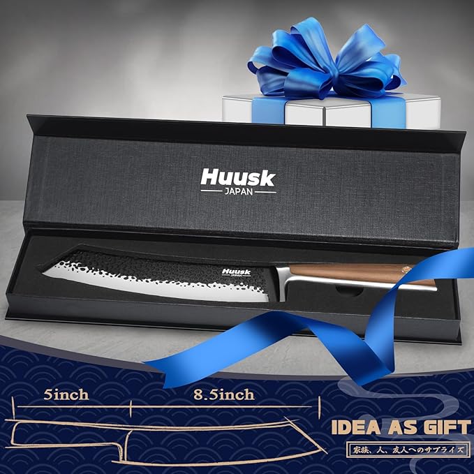 Huusk Butcher Knife 8.5 Inch Meat Cleaver Knife Japanese Vegetable Cleaver High Carbon Steel Meat Cutting Knife Hand Forged Knives for Home Kitchen BBQ with Present Box - Image 6