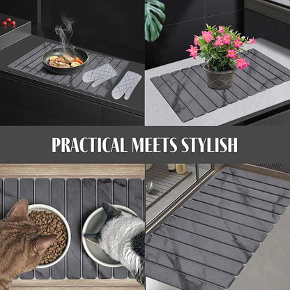 Extra Large Stone Dish Drying Mat for Kitchen Counter, 28"(L)×16"(W) Collapsible Quick Drying Dish Mats, Super Absorbent Drying Pad, Kitchen Counter Mats for Dishes, Bottles, Cups, Gray Mable - Image 6