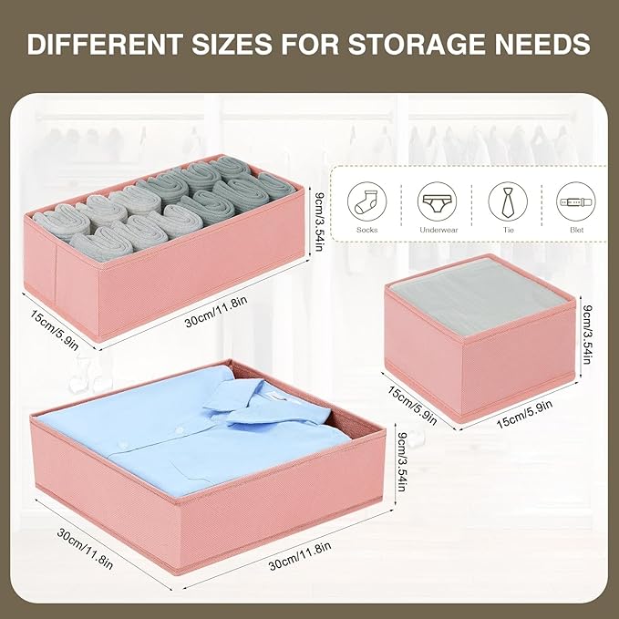 DIMJ Drawer Organizer for Clothing, 15 Pack Fabric Drawer Organizer Bins, Foldable Sock Organizer for Drawer, Dresser Organizer for Clothes, Socks, Bra, Tie (Pink) - Image 4