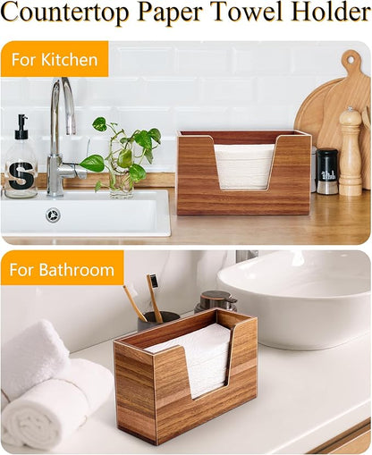 Wooden Paper Towel Holder, Napkin Holder for Bathroom Kitchen Countertop, C-Fold, Z-Fold, Trifold Hand Paper Towel Holder Dispenser