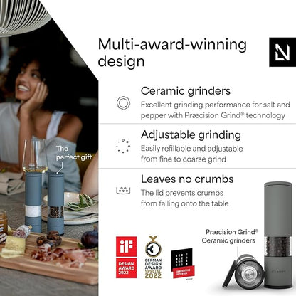 LARS NYSØM Salt and Pepper Grinder Set Manual, Stainless Steel Salt and Pepper Mills with Adjustable Ceramic Grinder I Design Spice Shakers (Ash Gray) - Image 2