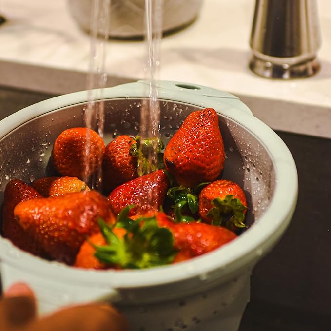 Dexas 8" Collapsible Silicone Strainer in Sage, Kitchen Strainer with Handles, 7.2 Cup Capacity | BPA-Free, Heat-Resistant, Space-Saving Kitchen Tool - Image 7