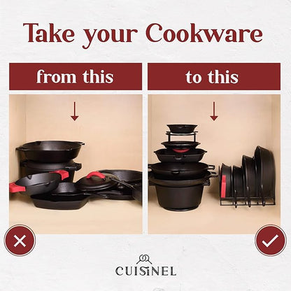 Cuisinel Pots and Pans Organizer - 15" Heavy Duty Skillet Rack - 2 Pack - Kitchen Counter/Cabinet Organization Storage - Holder for Cookie Sheet, Cutting Board, Cast Iron Cookware, Dish, Lid Stand - Image 6