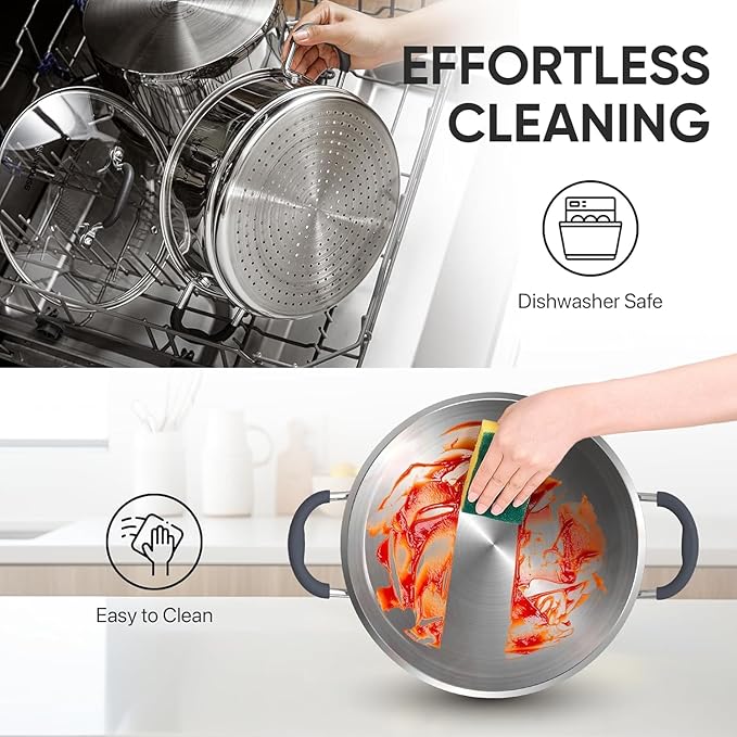 SUNHOUSE - 4.6 Quart Steamer Pots with Lid 2-Tier Multipurpose Stainless Steel Steaming Pot Cookware with Handle for Vegetable, Dumpling, Sauce, Food - Triple Bottom, Measurement Line - Image 5