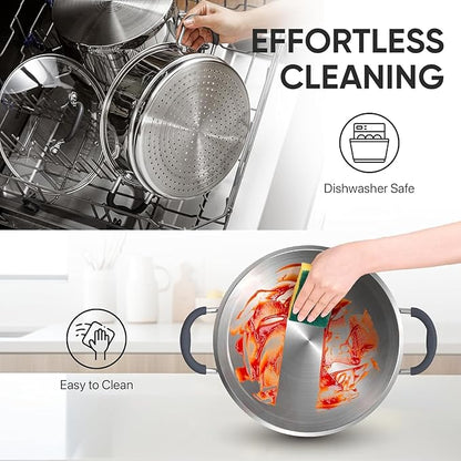 SUNHOUSE - 3.1 Quart Steamer Pots with Lid 2-Tier Multipurpose Stainless Steel Steaming Pot Cookware with Handle for Vegetable, Dumpling, Sauce, Food - Triple Bottom, Measurement Line - Image 5