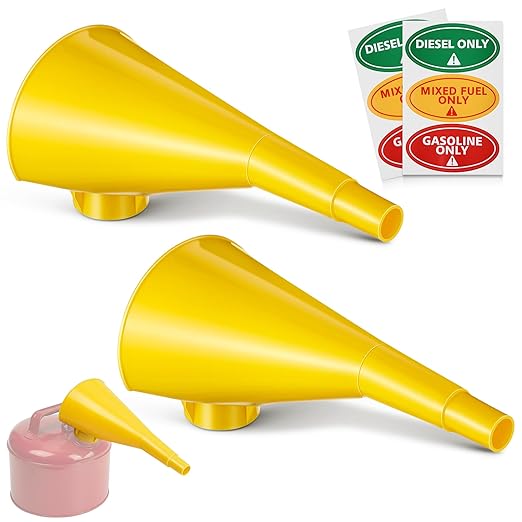 Plastic Funnel for Type I Metal Safety Cans, Compatible with Eagle F15FUN, Fits 1/2/5 Gallon Cans, 10" HDPE Funnel, Includes Diesel Only, Gasoline Only, Mixed Fuel Stickers(2 Pack)