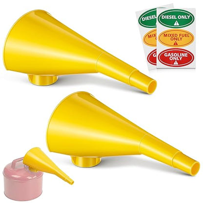 Plastic Funnel for Type I Metal Safety Cans, Compatible with Eagle F15FUN, Fits 1/2/5 Gallon Cans, 10" HDPE Funnel, Includes Diesel Only, Gasoline Only, Mixed Fuel Stickers(2 Pack)
