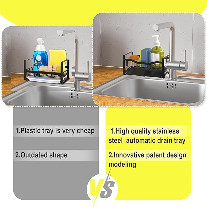 Maifan Stainless Steel Kitchen Sink Caddy Organizer with Auto Drain Tray, Sponge Holder for Countertop Storage - Image 4