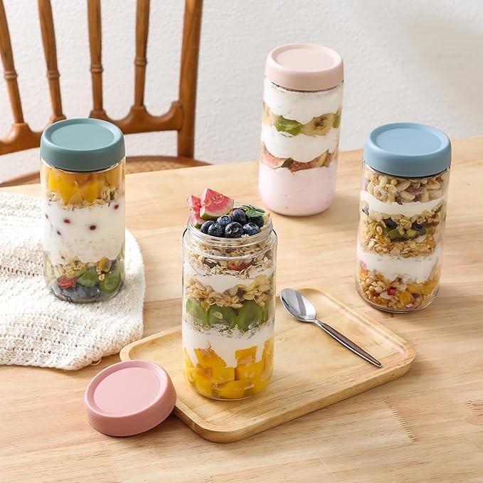 NETANY 6-pack 24oz Glass jars with Airtight Lids, Overnight Oats Containers with Lids, Wide mouth Mason Salad jars, Glass Food Storage Containers for Snacks Yogurt Spice Sugar - Image 5