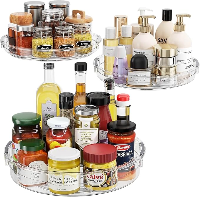 LAMU 3 Pack Lazy Susan Organizer Turntable for Cabinet, Pantry Organizers and Storage, Rotating Condiment Organizer for Kitchen, Table Top, Fridge, Countertop, Spice Organization, 9.25'' 10.6'' 12'' by YourHome-OrganizationHelper