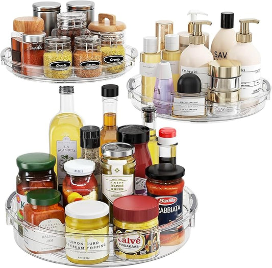 LAMU 3 Pack Lazy Susan Organizer Turntable for Cabinet, Pantry Organizers and Storage, Rotating Condiment Organizer for Kitchen, Table Top, Fridge, Countertop, Spice Organization, 9.25'' 10.6'' 12'' by YourHome-OrganizationHelper