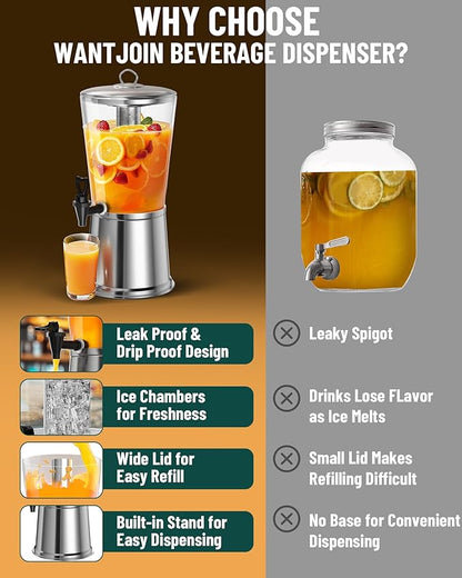 WantJoin Beverage Dispenser With Stand, Drink Dispenser for Party, Stainless Steel Water Dispenser with Ice Core, Spigot, Drink Jar Jug For Home Parties Lemonade, Clear Acrylic, 2-GALLONS 8 Liters - Image 7