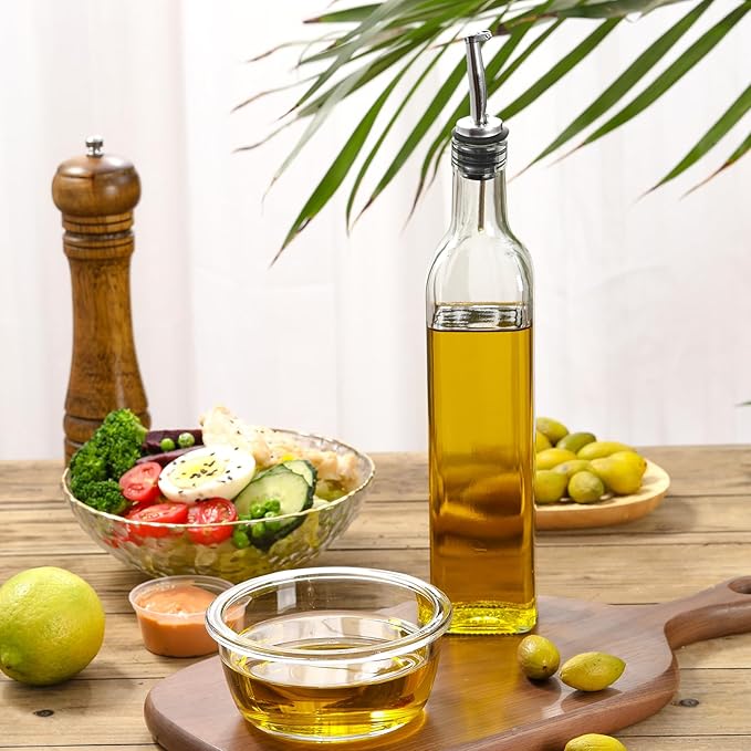 AOZITA 17oz Clear Glass Olive Oil Dispenser Bottle - 500ml Oil & Vinegar Cruet with Pourers and Funnel - Olive Oil Carafe Decanter for Kitchen - Image 8
