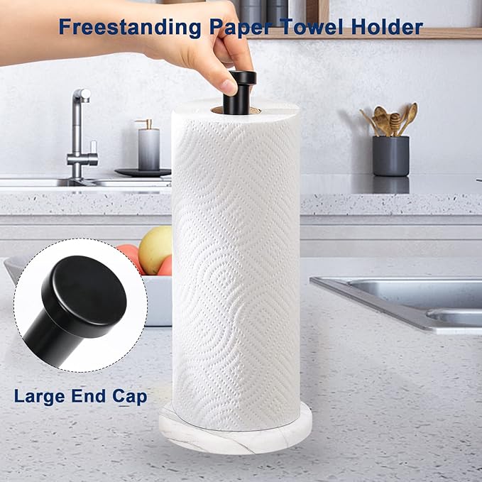 NearMoon Standing Paper Towel Holder, Kitchen Paper Towel Tissue Holder- for Bathroom Countertop, Standard or Jumbo-Sized Roll Paper (with Marble Base, Matte Black) - Image 5