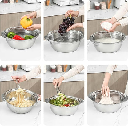 304 Stainless Steel Microporous Colander with Handle, Rice Washers Microporous Strainer Set For washing vegetables, fruits and rice, and draining cooked pasta. - Image 3
