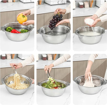 304 Stainless Steel Microporous Colander with Handle, Rice Washers Microporous Strainer Set For washing vegetables, fruits and rice, and draining cooked pasta. - Image 3