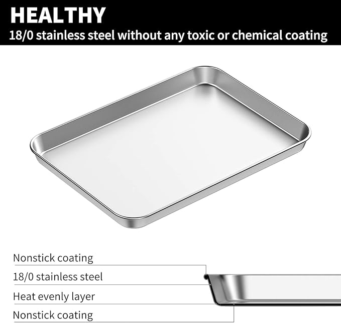 Baking Sheets 2 Pieces, Bastwe Cookie Sheets Set Stainless Steel Baking Pans Toaster Oven Tray Pans, Rectangle Size 12 × 10 × 1 inch, Rustproof & Healthy & Easy Clean & Dishwasher Safe - Image 2