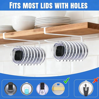 1 Pack Tumbler Lid Organizer, Versatile Cup & Water Bottle Lid Holder, Upgraded Kitchen Space Saver & Under Cabinet Storage, No Adhesive or Drilling Needed, Multi-Use Tumbler Lid Holder, White - Image 4