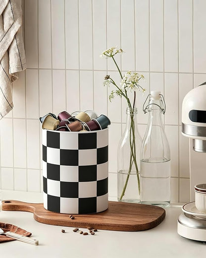 Checkered Kitchen Utensil Holder - 7.2" Ceramic Utensil Crock for Countertop, Kitchen Decor and Accessories for counte (Black) - Image 5
