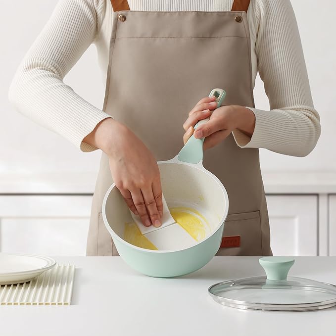 SENSARTE Ceramic Nonstick Saucepan with Lid 1.5 Quarts, Small Kitchen Cooking Pot with Stay Cool Handle, Induction Compatible, Ceramic Coating, Free of Intentionally Added PTFE/PFOA/PFAS, Green