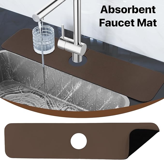 Bloss Dish Drying Mat + Faucet Mat for Kitchen Sink, Kitchen Sink Mats with Non-Slip Rubber Backed, Sink Matt for Kitchen Sink - 2PCS/Brown - Image 3