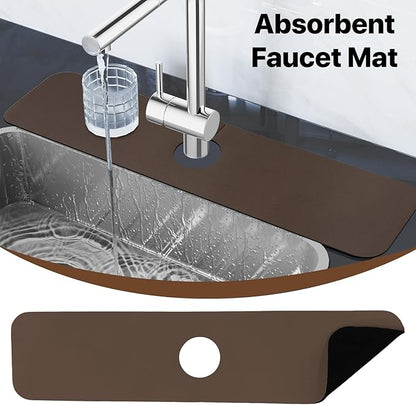Bloss Dish Drying Mat + Faucet Mat for Kitchen Sink, Kitchen Sink Mats with Non-Slip Rubber Backed, Sink Matt for Kitchen Sink - 2PCS/Brown - Image 3