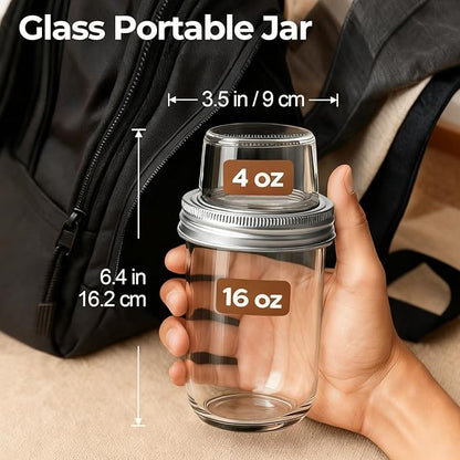 ComSaf Overnight Oats Containers with Lids (16OZ+4OZ, 2PCS) On-The-Go Dual-Laryer Yogurt Parfait Cups with Dry and Wet Separation Mason Jars for Chia Pudding Cereal Nut Fruit Meal Prep Salad - Image 2