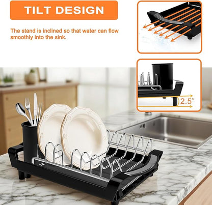Dish Drying Rack Compact Expandable - A Space-Saving, Stainless Steel, Rust-Resistant Dish Drainer for Kitchen and Apartment Countertops/Sink Cabinets, Extendable from 11.42 to 19.9 inches(Black) - Image 3