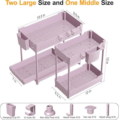 Sevenblue 3 Pack Under Sink Organizers, 2-Tier Multi-Use Kitchen and Bathroom Organizers and Storage with Sliding Drawers, Bathroom Cabinet Organizer (Pink, 12.8 Inch) - Image 2