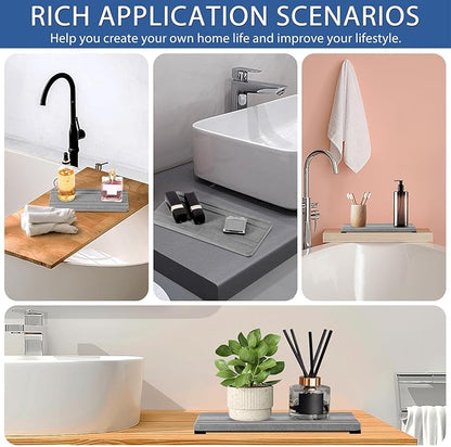 2PCS Water Absorbing Stone Tray, Quick Drying Diatomite Stone Sink Tray, Water Absorbent Diatomite Coasters for Kitchen Sink, Bathroom Counter Hand Soap Dish Toothbrush Holders - Image 7