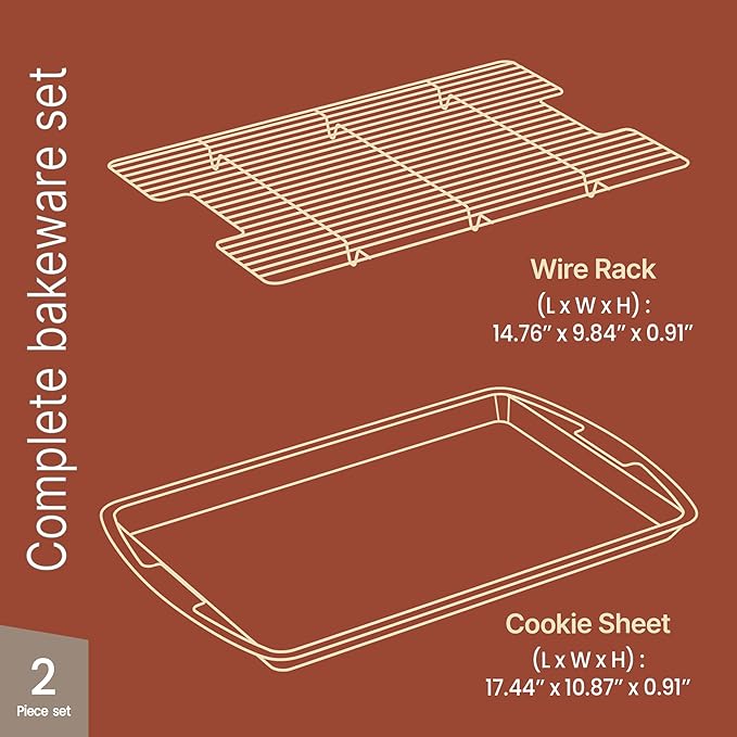 Cookie Sheet with Wire Rack Set, 2-Piece Nonstick Gray Marble Carbon Steel Pan & Cooling Rack, Space-Saving Stackable Set, PFOA, PFOS, PTFE Free, Oven Safe Up to 450°F, 17.4" Pan & 14.7" Rack - Image 2