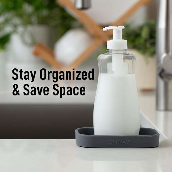Zulay Kitchen Small Silicone Sponge Holder (4.9x3.3”) – Space-Saving Sink Organizer Tray for Sponge, Soap, Brush & More – Compact Non-Slip Dish for Kitchen & Bathroom (Grey) - Image 6